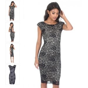 NWT! Black/Nude Lace Midi Dress